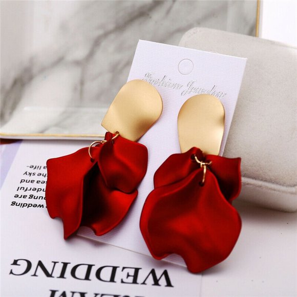 Red and Gold-Tone Drop Earrings - Picture 4 of 5